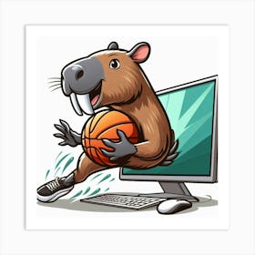 Beaver Playing Basketball 1 Art Print