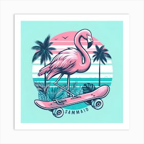 Flamingo On Skateboard 1 Art Print