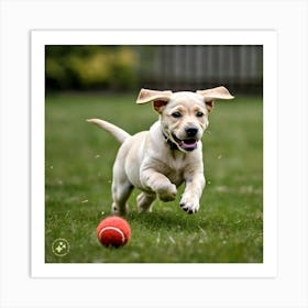 Puppy Chasing a Ball Art Print