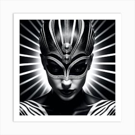 Black And White Woman With A Mask Art Print