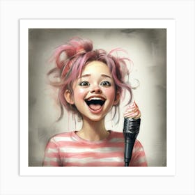 Girl With Pink Hair Singing Art Print