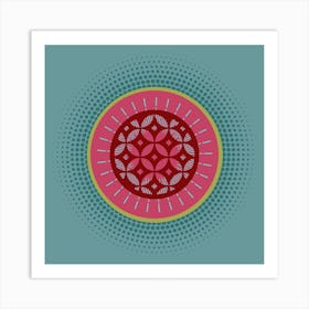 MidMod Boho Abstract Celestial Mandala Geometric in Teal, Aqua, and Cerise Art Print