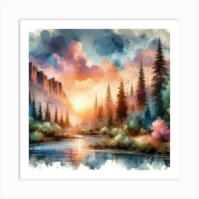 Watercolor Landscape Painting Art Print