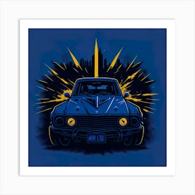 Car Blue Artwork Of Graphic Design Flat (83) Art Print