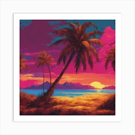 Sunset Palm Trees Art Print