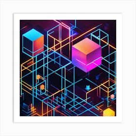 Neon Cubes Art Print