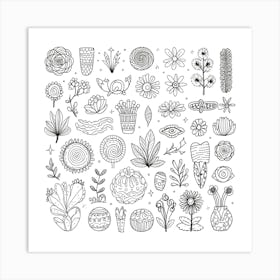 Doodles In Black And White Line Art 5 Art Print 0 Art Print