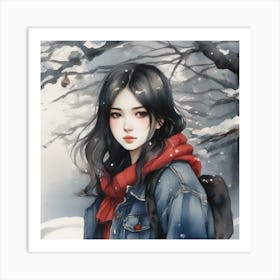 Asian Girl In The Snow Art Print