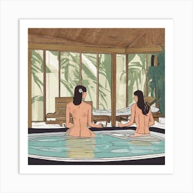 Two Women In A Hot Tub Art Print