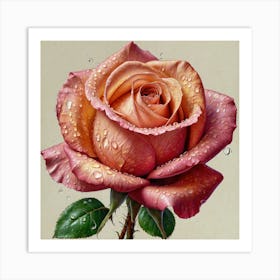 Rose With Water Droplets Art Print