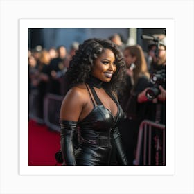 A Black Woman Voluptuous Sexy Wearing A Black Latex on the Red Carpet - Created by Midjourney Art Print