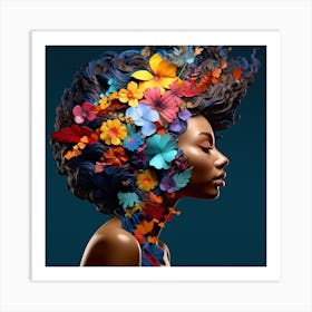 Portrait Of A Woman With Flowers In Her Hair Art Print