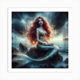 Mermaid In Gold Art Print