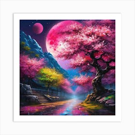 Cherry Blossoms At Night 5 Art Print