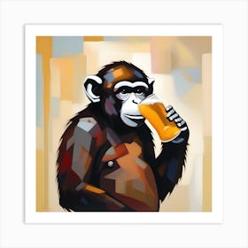 Chimp Drinking Beer Art Print