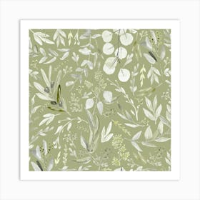 Eucalyptus Leaves Botanical Pattern - Sage Green Art Print