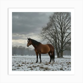 Horse In The Snow 15 Art Print