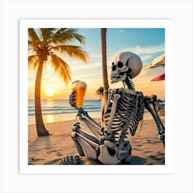 Skeleton On The Beach Art Print