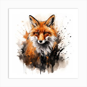 Fox Sketch With Ink Splash Effect Art Print