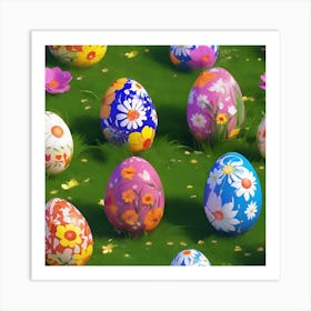 Flower Painted Easter Eggs on the Grass Art Print