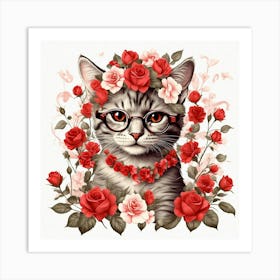 Funny Valentine Cat With Heart Shape Eye wall art Art Print