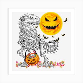 Funny Skeleton Dinosaur T Rex Scary Pumpkin Moon Halloween Art Print