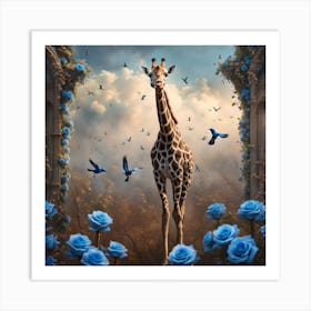 Giraffe And Birds Art Print