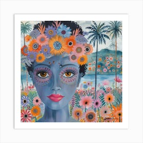 Woman with flowers and blue make-up in Rio carnival Art Print