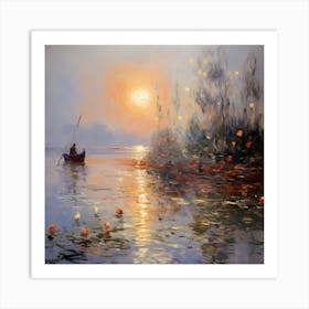 Sunset Stroll in Giverny Art Print