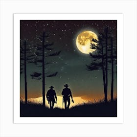 Two Cowboys At Night Art Print