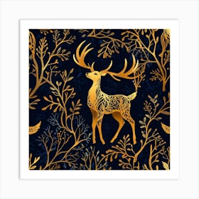 Gold Deer Pattern Art Print Art Print