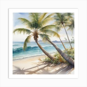 Palm Tree In Sea Oo Watercolor Art Print