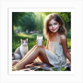 Little Girl With Cat In Park Art Print