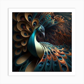 Peacock Bird Feathers Colorful Texture Abstract Art Print