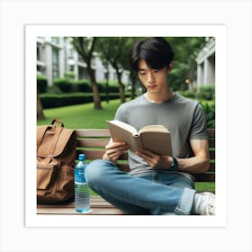 Asian Student Reading A Book 1 Art Print