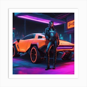 Cyberpunk Girl In A Futuristic Car Art Print