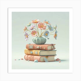 Vase Of Flowers On Books Art Print