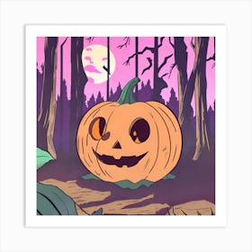 Halloween Pumpkin In The Woods Art Print