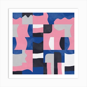 Blocks Cubes Blue Pink Square Art Print