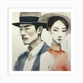 Man And Woman In Hat Art Print