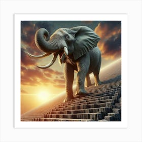 Elephant On A Stairway Art Print