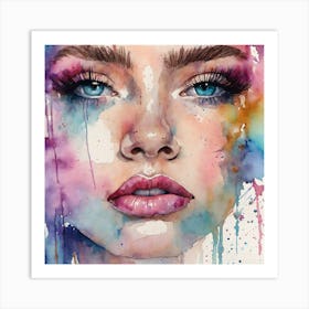Watercolor Of A Woman'S Face 3 Art Print
