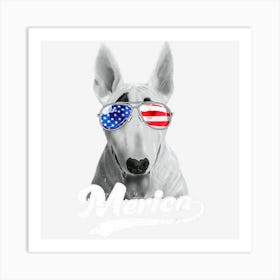 Trending Bull Terrier Sunglasses Usa American Flag 4th Art Print