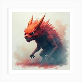 Monster With Fierce Gaze In A Colorful Watercolor Fog 1 Art Print