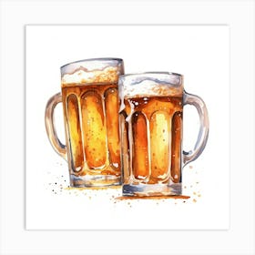 Watercolor Beer Mugs Art Print