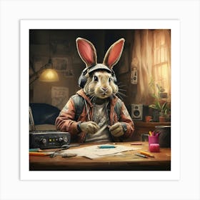 Rabbit In Headphones Art Print