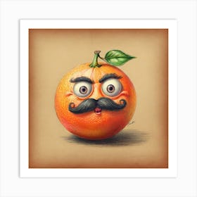 Orange With Mustache 16 Art Print