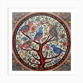 Birds In A Tree Madhubani Painting Indian Traditional Style 1 Art Print