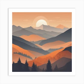 Misty mountains background in orange tone 35 Art Print