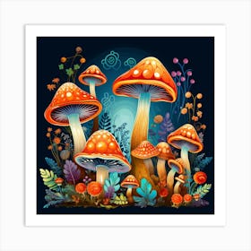 Mushrooms And Flowers 67 Art Print